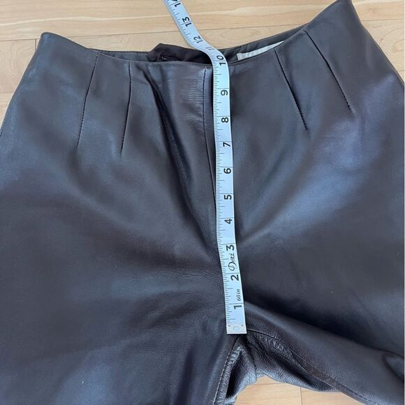 PleinAir Slim Straight Flat Front Genuine Leather Pants in Espresso Brown 0 - Picture 15 of 16